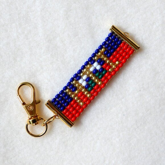 Haiti Haitian flag bead keychain / bag charm, handmade, 30% to charity - Picture 1 of 4